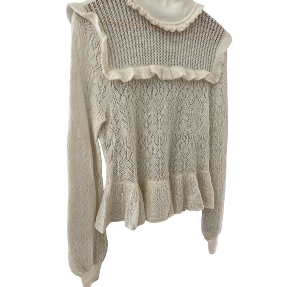 Intermix‎ Cottage Alpaca Blend Delicate Ruffled Sweater in Cream Size Large - Picture 4 of 10